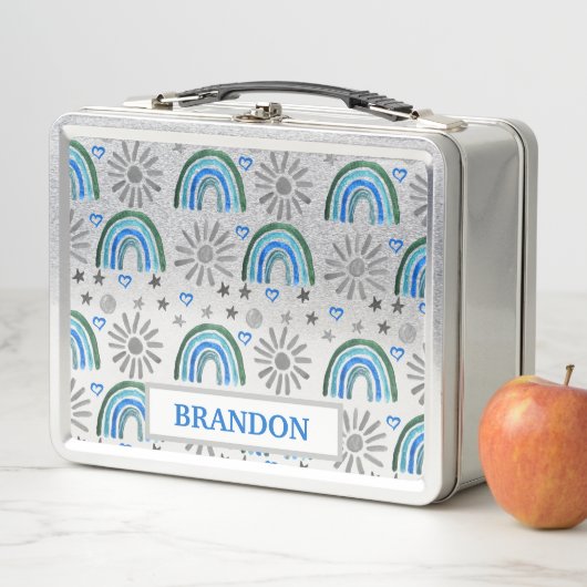 Waterverf Boho pastel blauw jongensnaam regenboog (In situ)