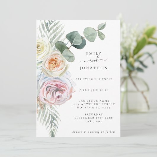 Waterverf Boho Pastel Bloemen Eucalyptus Bruiloft Kaart (Staand voorkant)