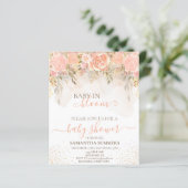 Waterverf Boho-peach in Bloom Flower Baby shower (Staand voorkant)