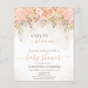 Waterverf Boho-peach in Bloom Flower Baby shower