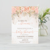Waterverf Boho-peach in Bloom Flower Baby shower Kaart (Staand voorkant)