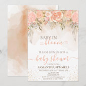 Waterverf Boho-peach in Bloom Flower Baby shower Kaart (Voorkant / Achterkant)