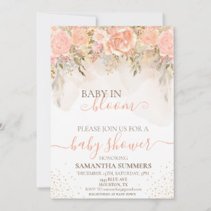 Waterverf Boho-peach in Bloom Flower Baby shower Kaart