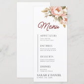Waterverf Boho Peonies Floral Wedding Menu (Voorkant / Achterkant)