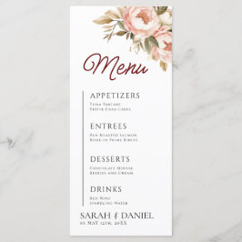 Waterverf Boho Peonies Floral Wedding Menu