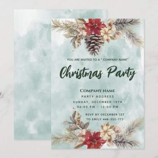 Waterverf Boho Pine kegel tak kerstfeest Kaart (Voorkant / Achterkant)