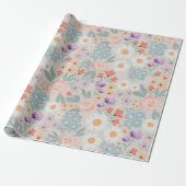 Waterverf Boho Pink Floral Cadeaupapier (Uitgerold)