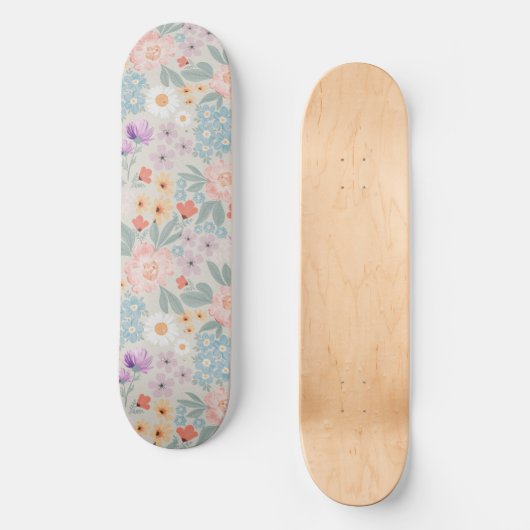 Waterverf Boho Pink Floral Persoonlijk Skateboard (Voorkant)