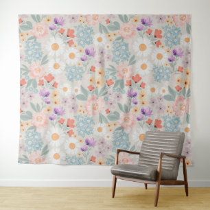 Waterverf Boho Pink Floral Wandkleed