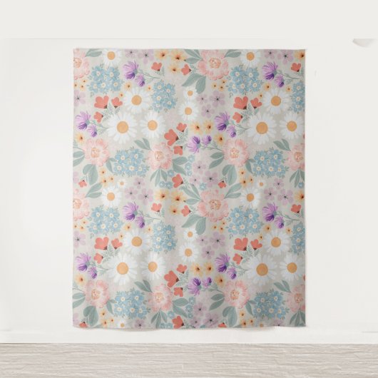 Waterverf Boho Pink Floral Wandkleed (Voorkant)