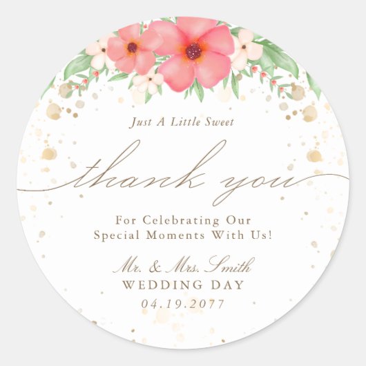 Waterverf Boho Pink & Ivory Floral Hartelijk dank Ronde Sticker (Voorkant)
