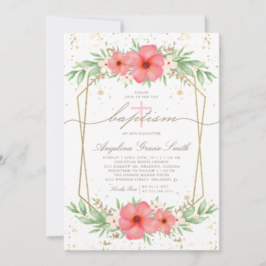 Waterverf Boho Pink Ivory Greenery Floral Baptisme Kaart (Voorkant)