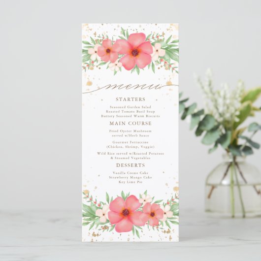 Waterverf Boho Pink & Ivory Greenery Floral Menu (Staand voorkant)