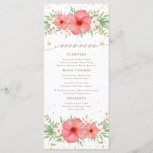 Waterverf Boho Pink & Ivory Greenery Floral Menu (Voorkant)