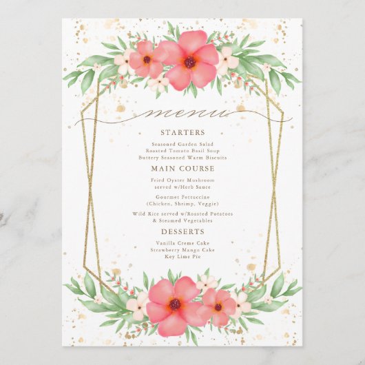 Waterverf Boho Pink & Ivory Greenery Menu (Voorkant)