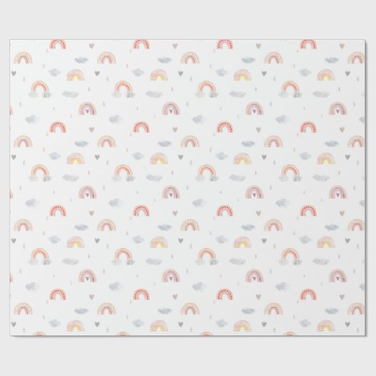 Waterverf Boho Pink Rainbow en Clouds Cadeaupapier (Vlak)