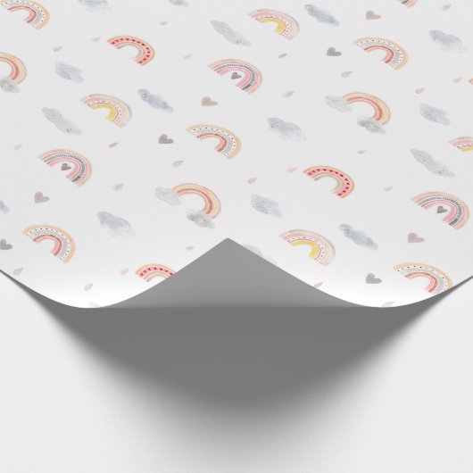 Waterverf Boho Pink Rainbow en Clouds Cadeaupapier (Hoek)