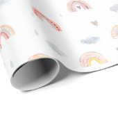 Waterverf Boho Pink Rainbow en Clouds Cadeaupapier (Rol Hoek)