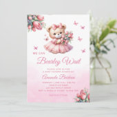 Waterverf Boho Pink Teddy Bear Meisje Baby shower Kaart (Staand voorkant)