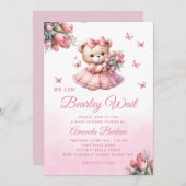Waterverf Boho Pink Teddy Bear Meisje Baby shower Kaart (Voorkant / Achterkant)