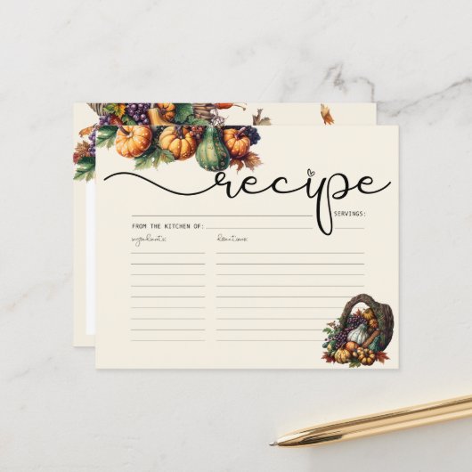 Waterverf Boho Pompoen Recept Kaart (Voorkant / Achterkant in situ)