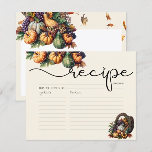 Waterverf Boho Pompoen Recept Kaart (Voorkant / Achterkant)