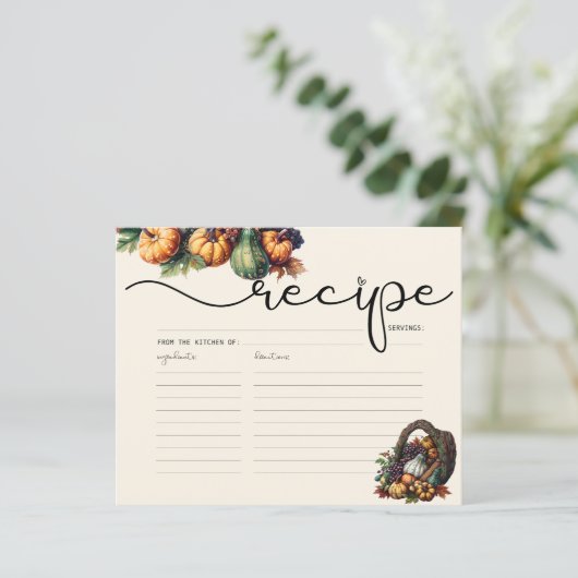 Waterverf Boho Pompoen Recept Kaart (Staand voorkant)