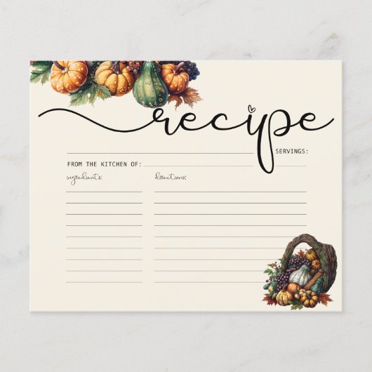 Waterverf Boho Pompoen Recept Kaart (Voorkant)