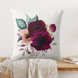 Waterverf Boho Purple Flowers Bloemen Kussen