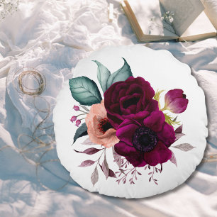 Waterverf  Boho Purple Flowers Bloemen Rond Kussen
