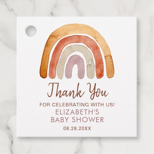 Waterverf Boho Rainbow Baby shower Bedankjes Labels (Voorkant)