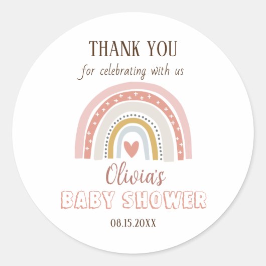 Waterverf Boho Rainbow Baby shower Ronde Sticker (Voorkant)