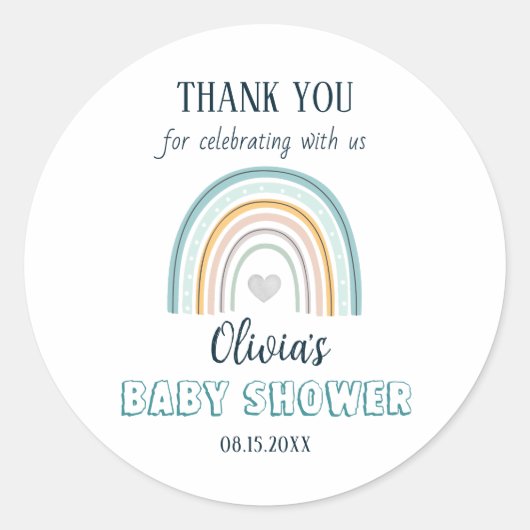 Waterverf Boho Rainbow Baby shower Ronde Sticker (Voorkant)
