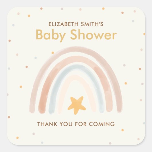 Waterverf Boho Rainbow Baby shower Vierkante Sticker (Voorkant)