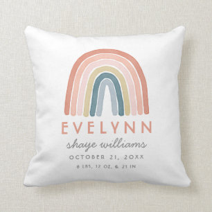 Waterverf Boho Rainbow Birth Information Coral Kussen