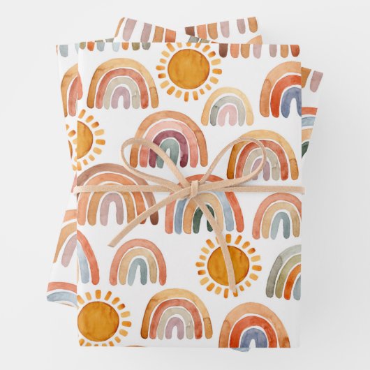 Waterverf Boho Rainbow en Sun Inpakpapier Vel (In situ)
