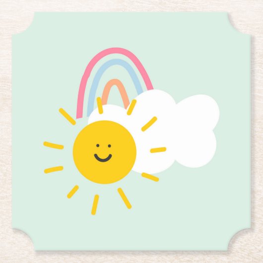 Waterverf Boho Rainbow en Sun Kartonnen Onderzetters (Voorkant)
