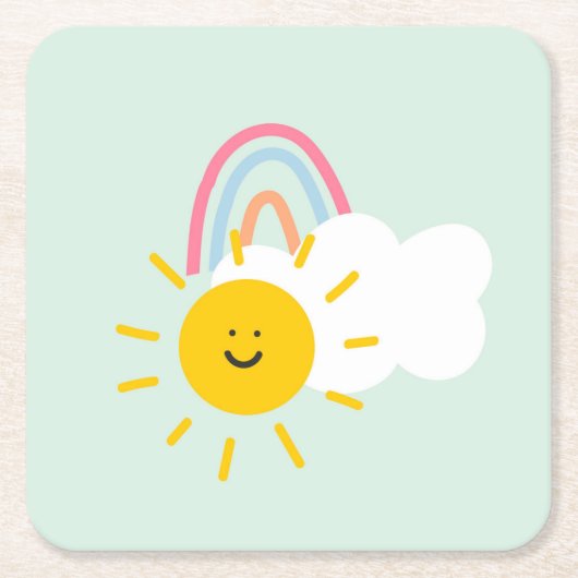 Waterverf Boho Rainbow en Sun Kartonnen Onderzetters (Voorkant)