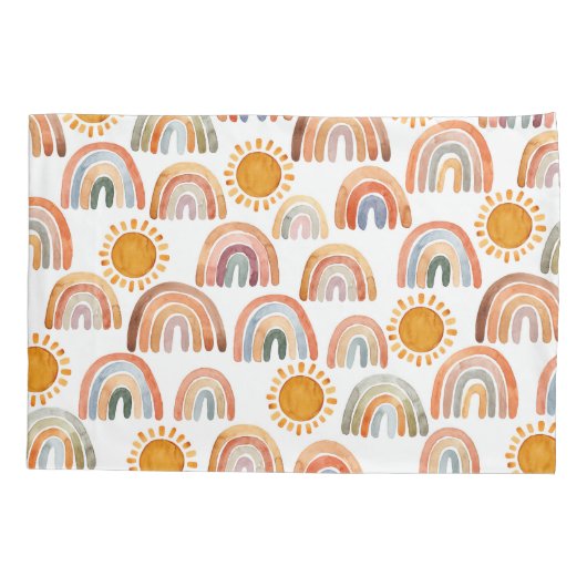 Waterverf Boho Rainbow en Sun Kussensloop (Achterkant)