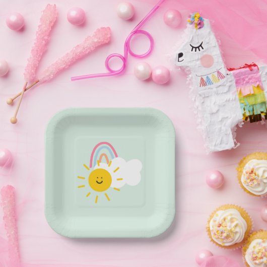 Waterverf Boho Rainbow en Sun Papieren Bordje (Feest)