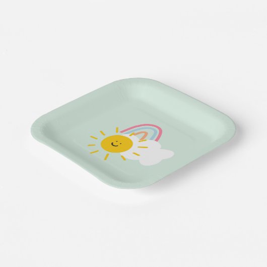 Waterverf Boho Rainbow en Sun Papieren Bordje (Gebogen)