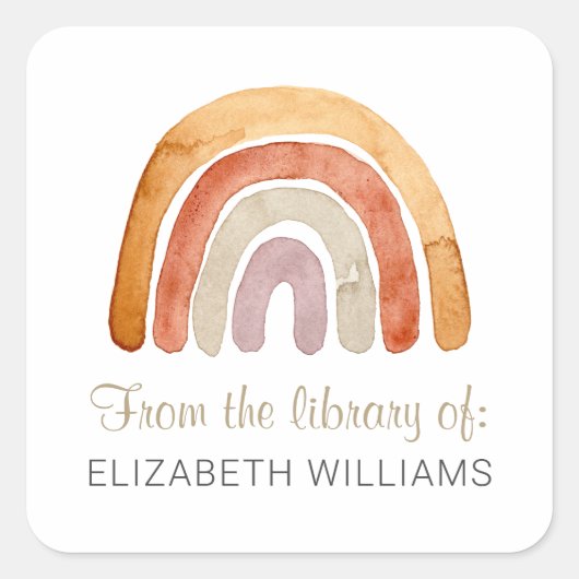 Waterverf Boho Rainbow Gepersonaliseerde Referookp Vierkante Sticker (Voorkant)