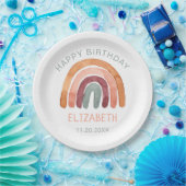 Waterverf Boho Rainbow Happy Birthday Papieren Bordje (Feest)