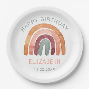 Waterverf Boho Rainbow Happy Birthday Papieren Bordje