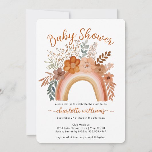 Waterverf Boho Rainbow Terracotta Baby shower Kaart (Voorkant)