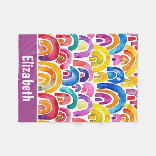 Waterverf Boho Rainbows gepersonaliseerde kinderen Fleece Deken (Voorkant (Horizontaal))
