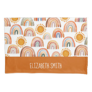 Waterverf Boho Regenboog en zon gepersonaliseerd Kussensloop