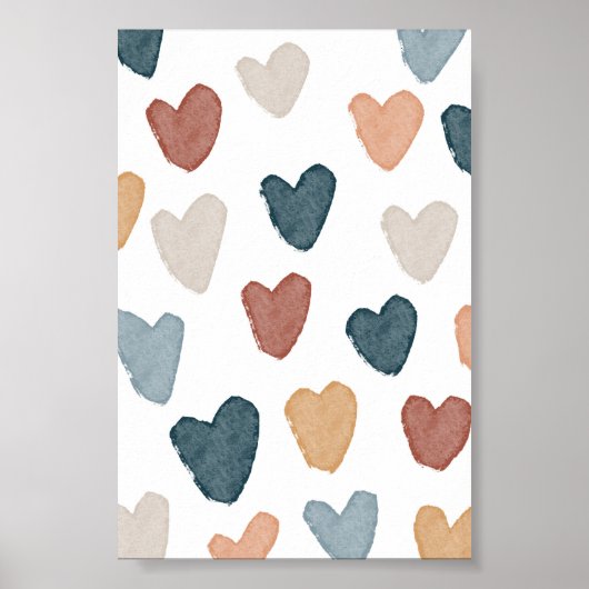 Waterverf Boho regenboog harten poster (Voorkant)