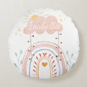 Waterverf Boho Regenboog Kinderkamer Rond Kussen (Voorkant)