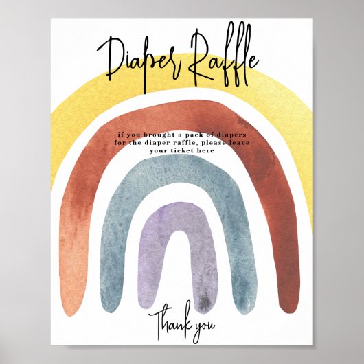 Waterverf Boho Regenboog Luier Raffle spel Poster (Voorkant)